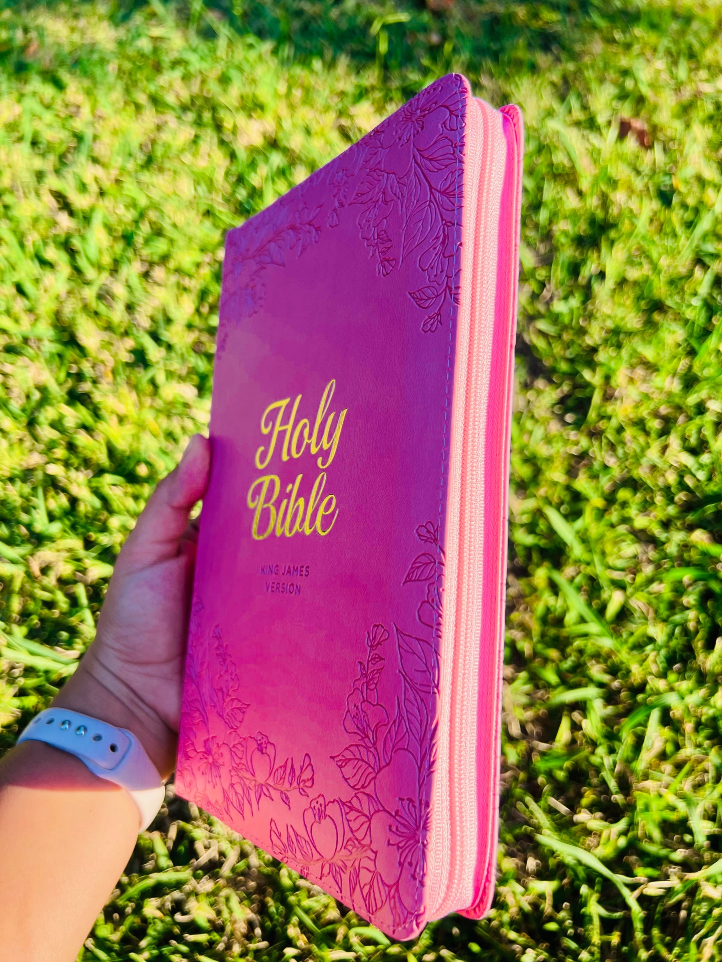 Holy Bible (KJV) light pink floral faux leather