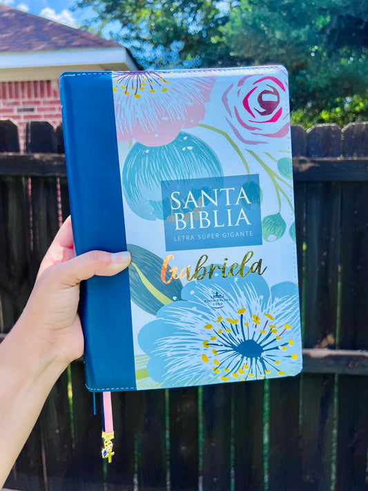 Santa Biblia azul floreada (RV1960 19 pts)