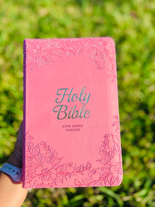 Holy Bible (KJV) light pink floral faux leather