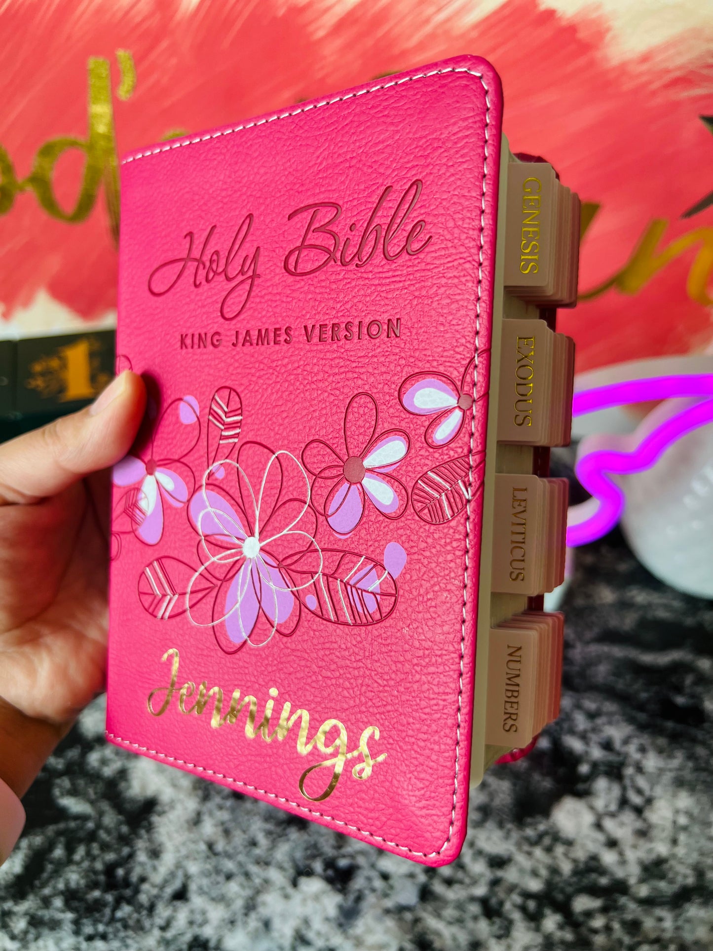 Pink floral bible KJV (Compact size)