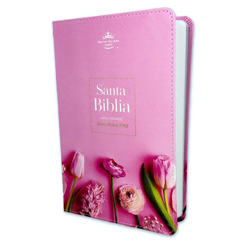 Biblia Rosada con Flores Letra Grande 12 puntos para Mujer RV1960