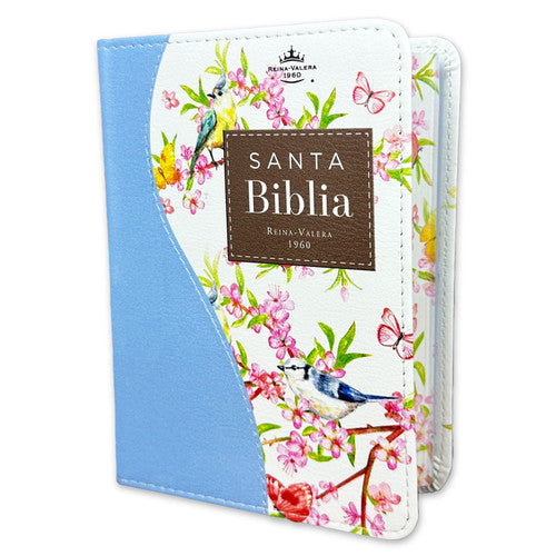 Biblia de Bolsillo RV1960 imit piel con canto floral celeste