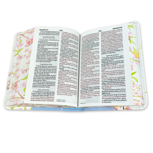 Biblia de Bolsillo RV1960 imit piel con canto floral celeste