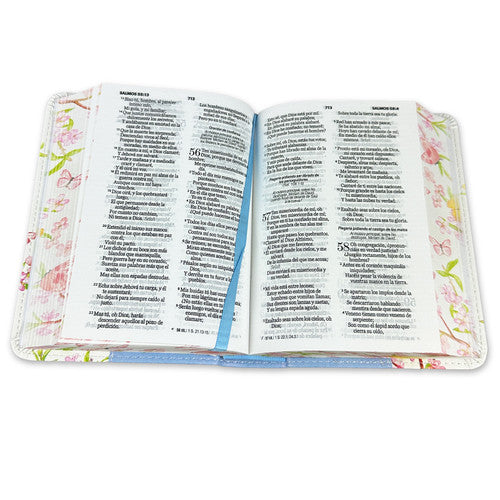 Biblia de Bolsillo RV1960 imit piel con canto floral celeste