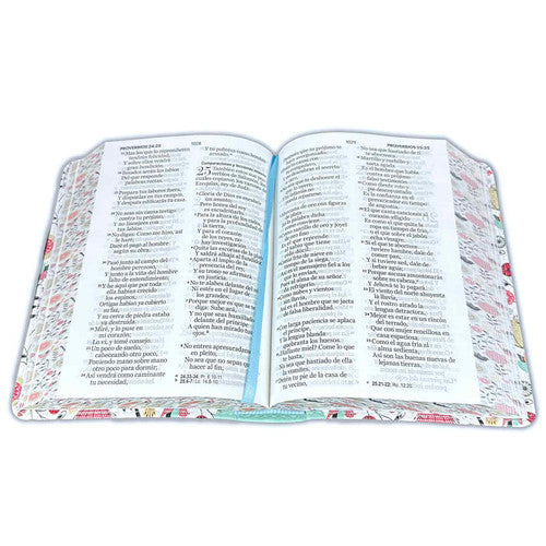 Biblia Compacta 11 puntos RV1960 imit piel con canto pintado primaveral turquesa