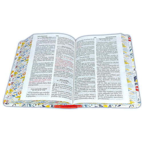 Biblia Compacta 11 puntos RV1960 imit piel con canto pintado primaveral naranja