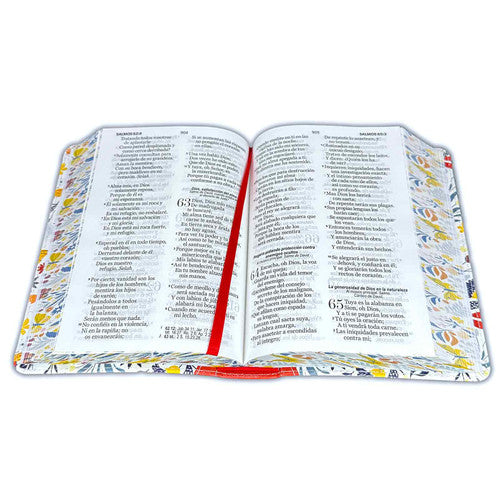 Biblia Compacta 11 puntos RV1960 imit piel con canto pintado primaveral naranja