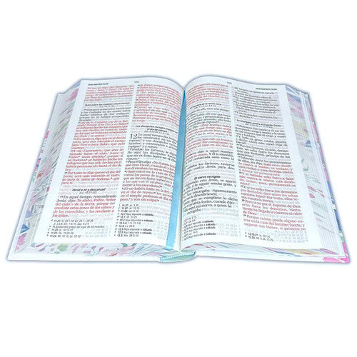 Biblia Letra Grande 12 puntos para Mujer RV1960 tapa dura celeste floral