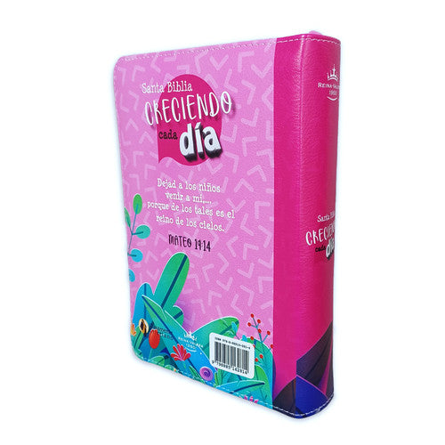 Biblia Compacta para Niñas Creciendo cada Día con Cierre RV1960 imit piel rosa