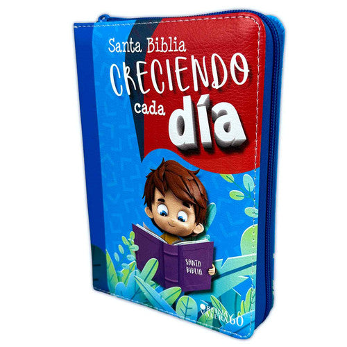 Biblia Compacta para Niños Creciendo cada Día con Cierre RV1960 imit. piel azul