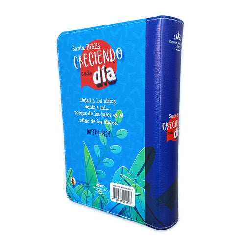 Biblia Compacta para Niños Creciendo cada Día con Cierre RV1960 imit. piel azul