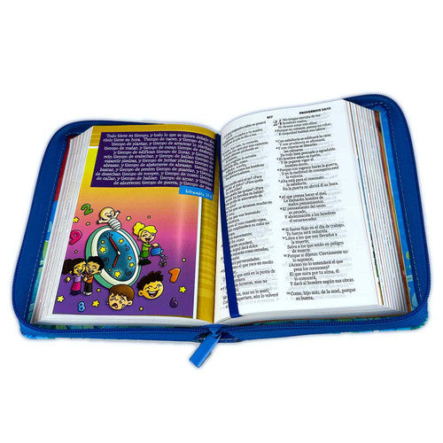 Biblia Compacta para Niños Creciendo cada Día con Cierre RV1960 imit. piel azul