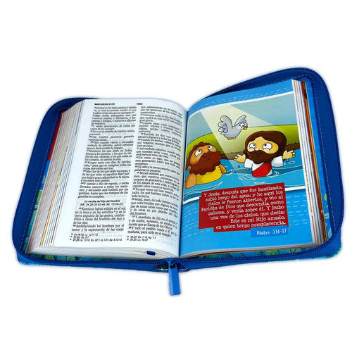 Biblia Compacta para Niños Creciendo cada Día con Cierre RV1960 imit. piel azul